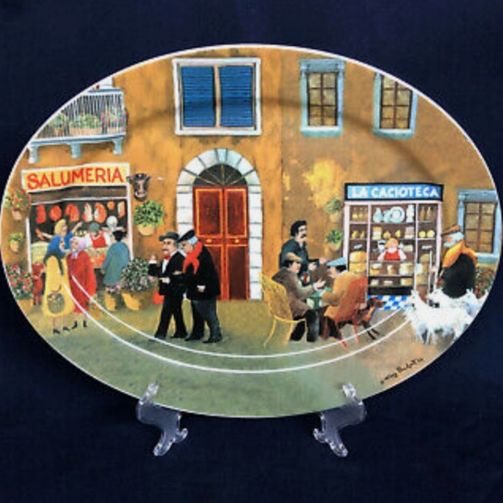 GUY BUFFET "TUSCAN STOREFRONTS" - 16" Oval Serving Platter. NWOT
